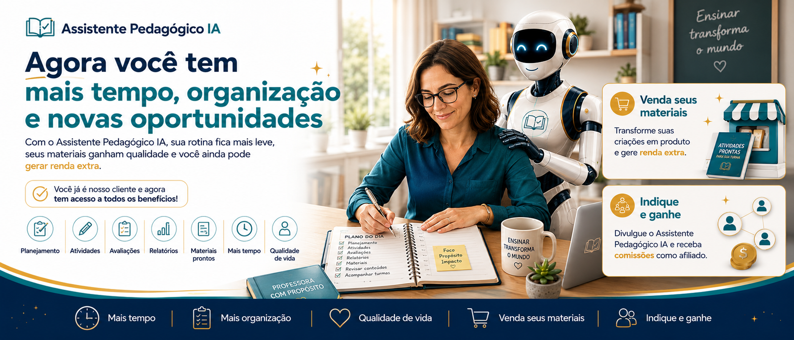 Assistente Pedagógico IA - mais tempo, organização, qualidade de vida e oportunidades de renda extra para professores